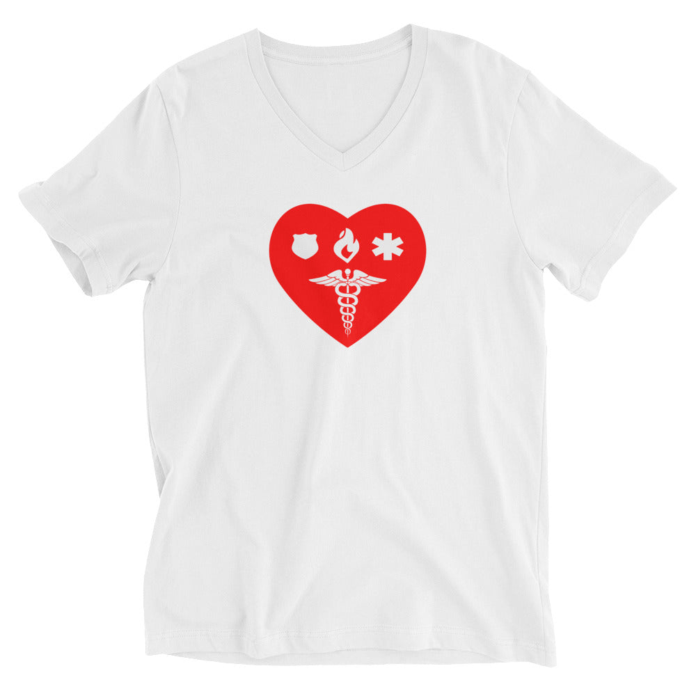 Unisex Short Sleeve V-Neck T-Shirt - Healthcare 1st Responder Love